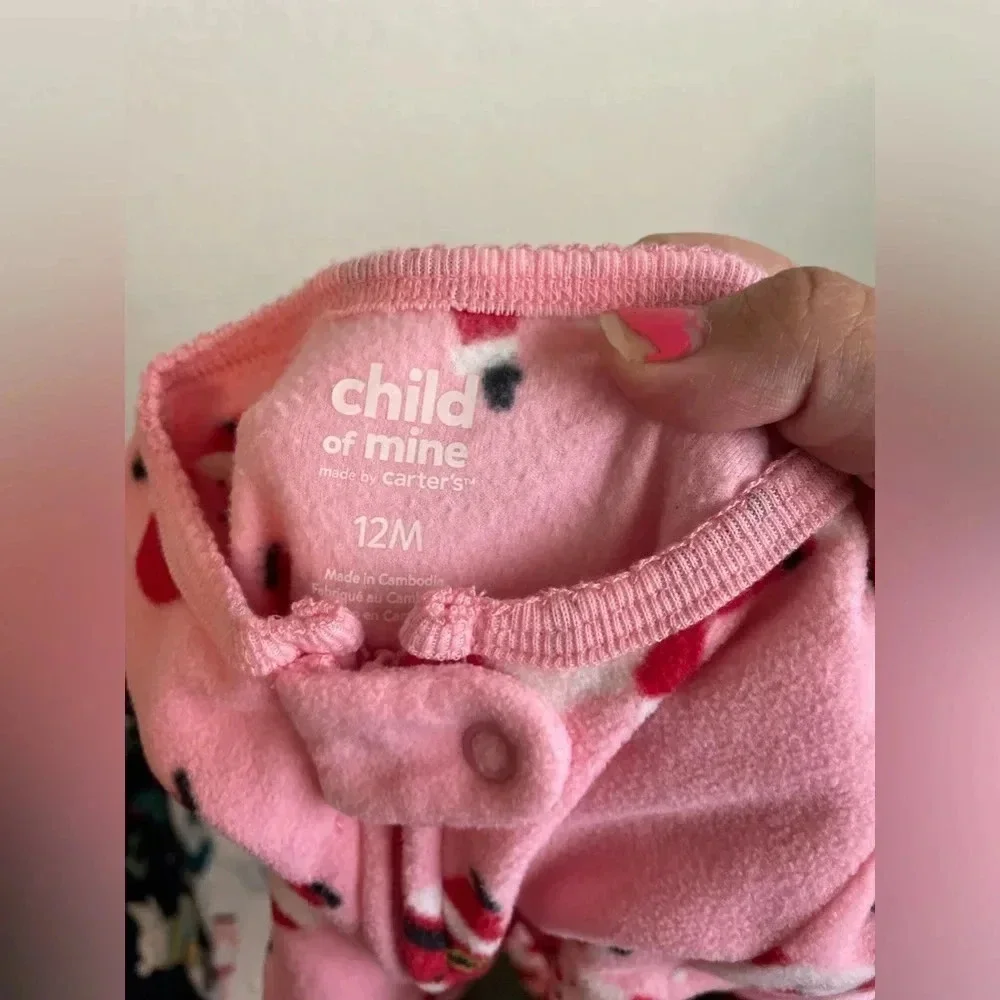 Child of mine by Carters pink Santa fleece footie pajamas size 12months